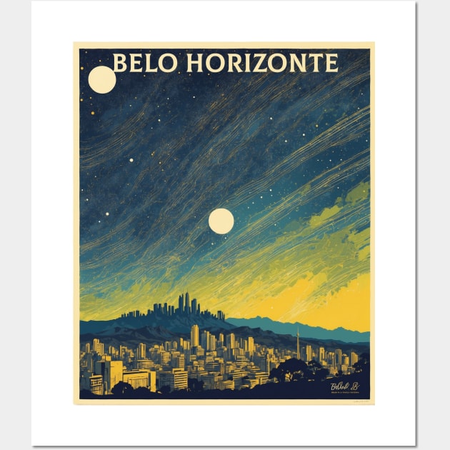 Belo Horizonte Starry Night Brazil Vintage Tourism Travel Poster Wall Art by TravelersGems